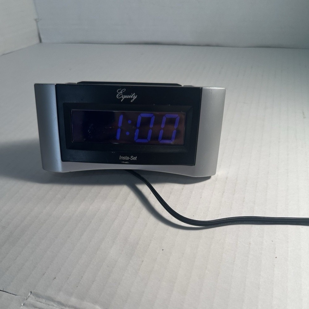 Equity Insta-Set 30226 Digital Alarm Clock Silver Black Electric Snooze